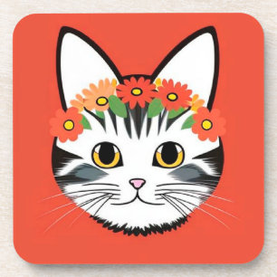 Porta-copo Rosto de Gato Fofo Ilustração Vibrante