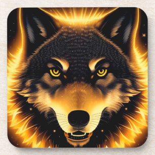 Porta-copo Rosto de Lobo Radiante Iluminado por Luz Dourada