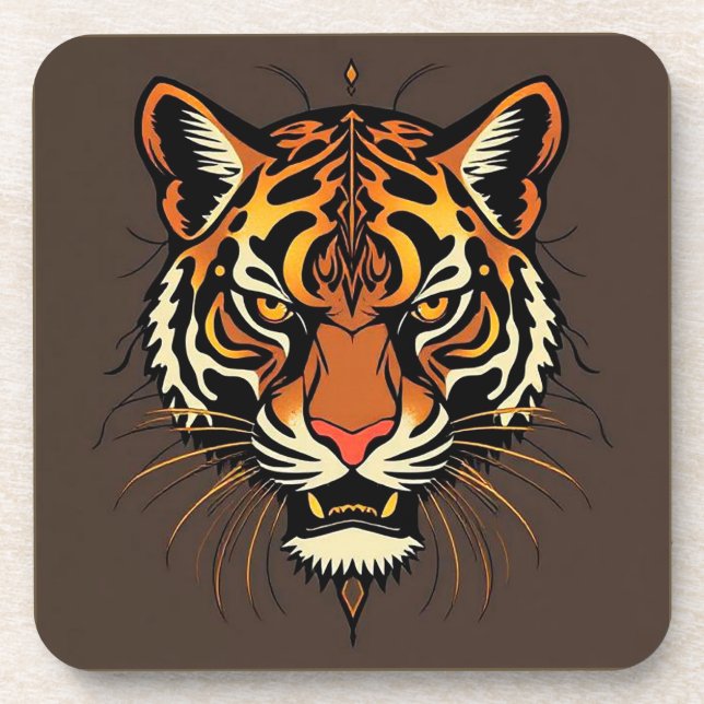 Porta-copo Rosto de Tigre com Padrões Tribais (Frente)