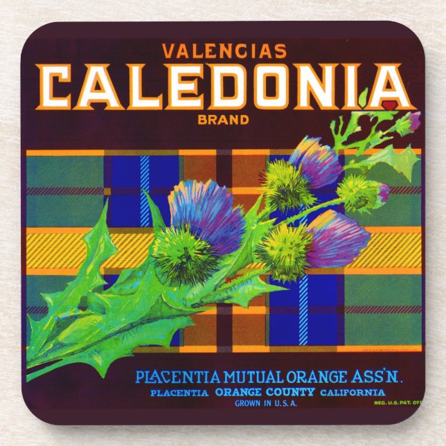 Porta-copo Rótulo da caixa laranja da Caledonia 1930 (Frente)