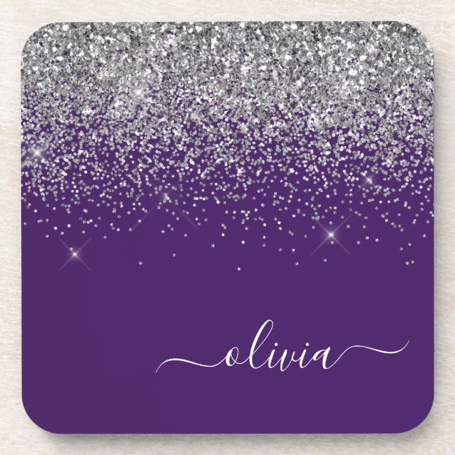 Porta-copo Roxo Silver Glitter Girly Monographic Nome (Frente)