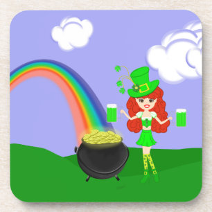 Porta-copo Rua Pat's Day Redhead Girl Leprechaun com Rainbow