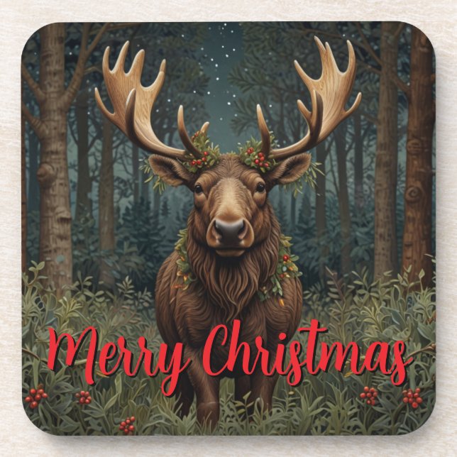Porta-copo Rustic Christmas moose deer boho woodland forest  (Frente)