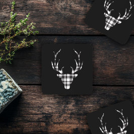 Porta-copo Rustic Elegant Christmas Plaid Deer 