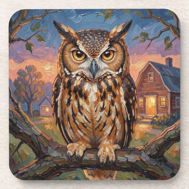 Porta-copo Rustic Impasto Great Horned Owl  (Frente)