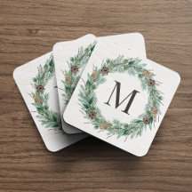 Rústico inverno Verde Monograma Vermelhidão Inicia