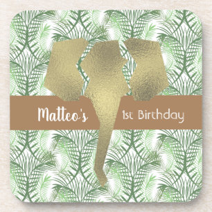 Porta-copo Safari Elefante Falso Verde Dourado