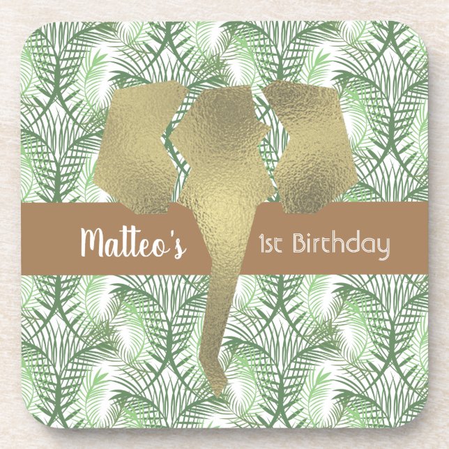 Porta-copo Safari Elefante Falso Verde Dourado (Frente)