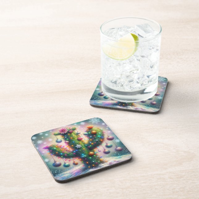 Porta-copo Saguaro Cactus Whimsical Snowflakes de Natal (Lado Direito)