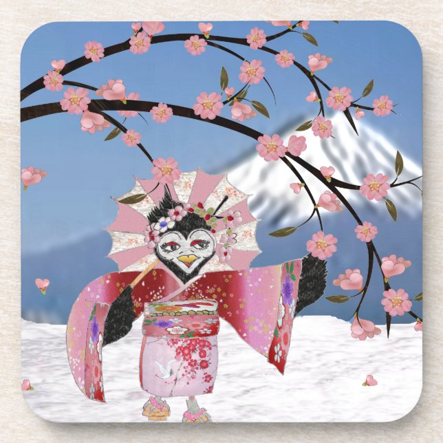 Porta-copo Sakura Geisha Bird no Snow Cherry Blossoms (Frente)