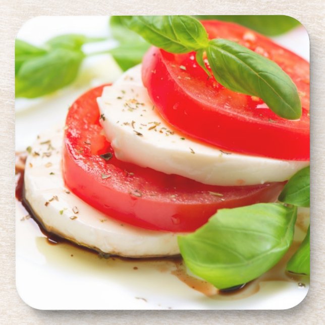 Porta-copo Salada de Caprese. Fatias do tomate e da mussarela (Frente)