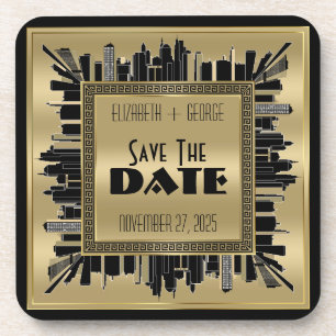 Porta-copo Salve a data Art Deco Gatsby Glamor Dourado Preto