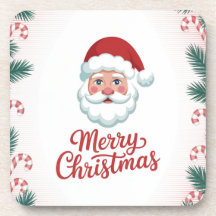 Santa Claus Candy Canes Plastic Coaster Set