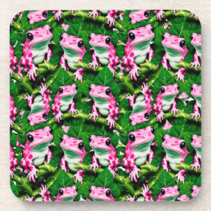 Porta-copo Sapo Rosa No Padrão De Folha Verde Design