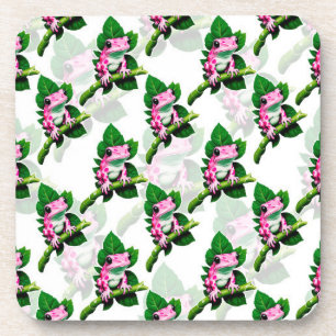 Porta-copo Sapo Rosa No Padrão De Folha Verde Design