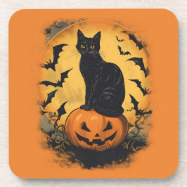 Porta-copo Schwarze Katze auf Halloween-Kürbis