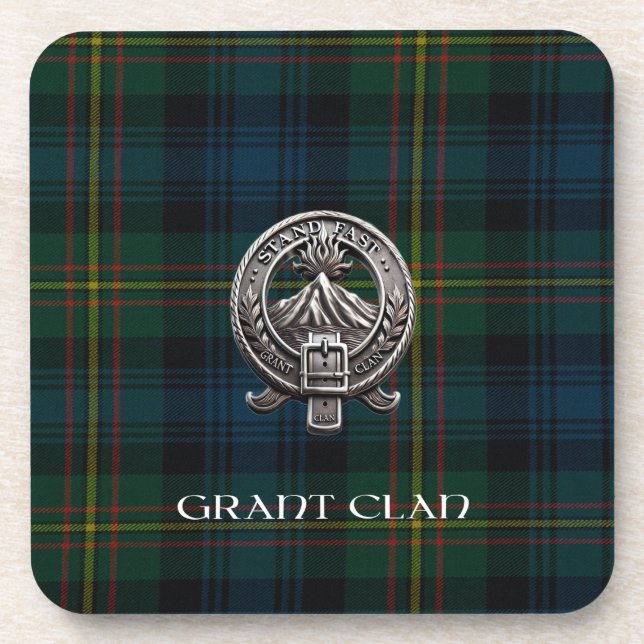 Porta-copo Scottish Grant Clan Tartan & Crest (Frente)