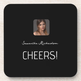 Porta-copo Script de Nome de Foto Personalizado Preto Branco