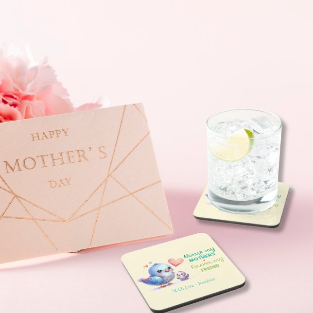 Porta-copo Sempre minha mãe - Mãe de pássaros e bebê (Always my Mother - Bird Mum & Baby Wooden Jewelry Gift Box)