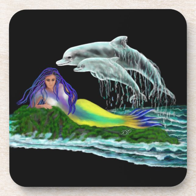 Porta-copo Sereia com golfinhos (Frente)
