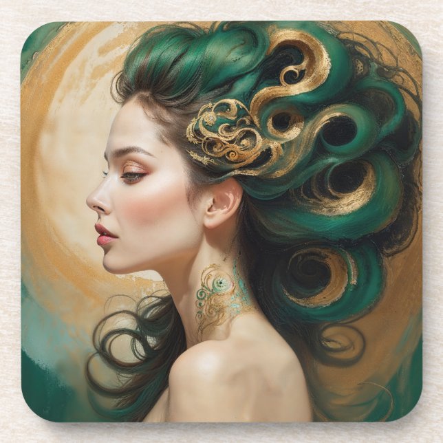 Porta-copo "Serelith" - Curls de Jade Celestial (Frente)