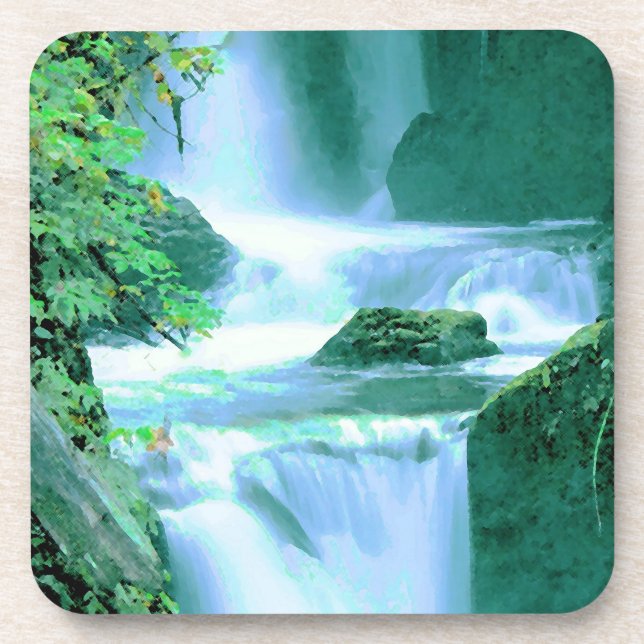 Porta-copo Serene Waterfall em azul e verde (Frente)