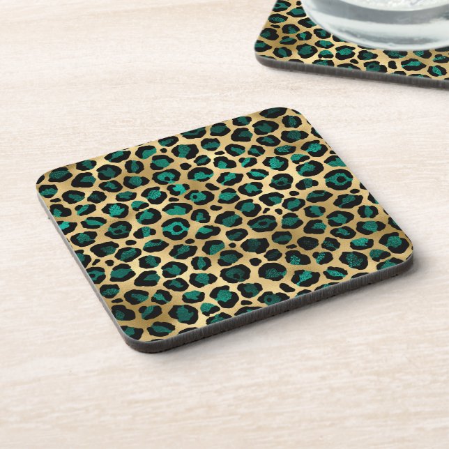 Porta-copo Série Teal e Gold Leopard Design 14 (Left Side)