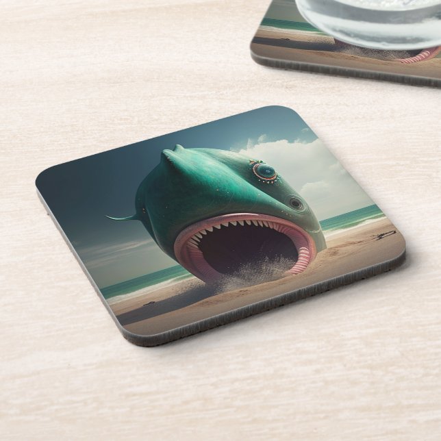 Porta-copo Shark sculpture on the beach (Left Side)