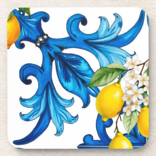 Porta-copo Siciliano,verão,limão,mosaico,azul