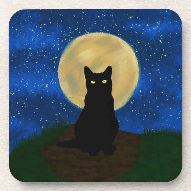 Porta-copo Silhouette Moonlit Black Cat Halloween (Frente)
