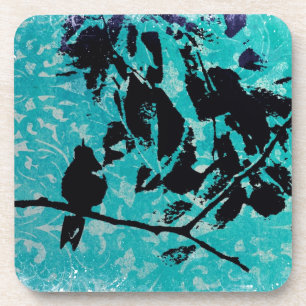 Porta-copo Silhueta Hummingbird em fundo azul verde