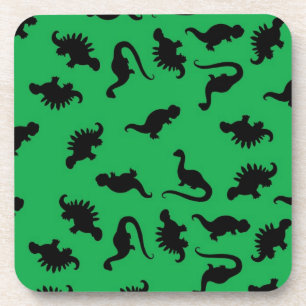 Porta-copo Silhuetas de Dinossauros em Padrão de Fundo Verde