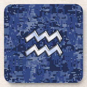 Porta-copo Símbolo Aquarius Zodiac no decor azul do camo dig