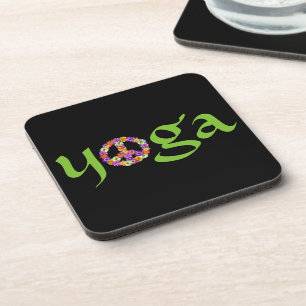 Porta-copo Símbolo de Paz de Yoga Floral em Preto