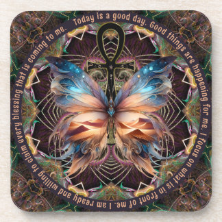 Porta-copo Símbolo de Vida da Borboleta Ankh Mandala Afirmaçã