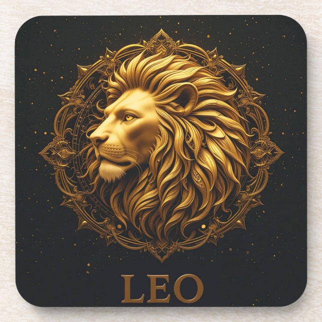 Porta-copo Símbolo do Leão Dourado Representando Força, Zodía (Frente)