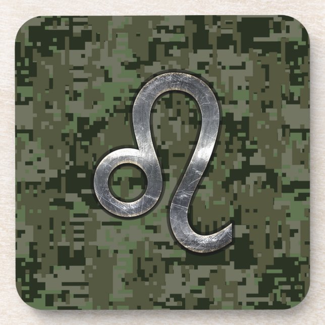 Porta-copo Símbolo moderno Leo Zodiac na Camo Digital Verde (Frente)