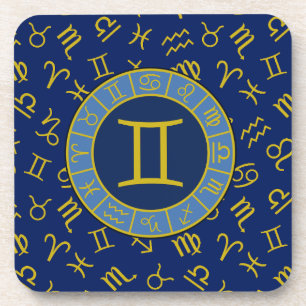Porta-copo Símbolos Gemini Zodiac+Astrologia Padrão Dourado+B