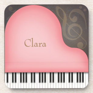 Porta-copo Símbolos Musicais Brancos, Cinza-Rosa, Personaliza