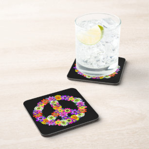 Porta-copo Sinal de Paz Floral em Preto