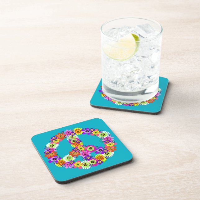 Porta-copo Sinal de Paz Floral na Turquesa (Lado Direito)