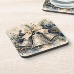 Porta-copo Sinos de Natal Prateados Elegantes em Aquarela