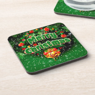 Porta-copo Sinos Dourados de Natal Feliz Verde