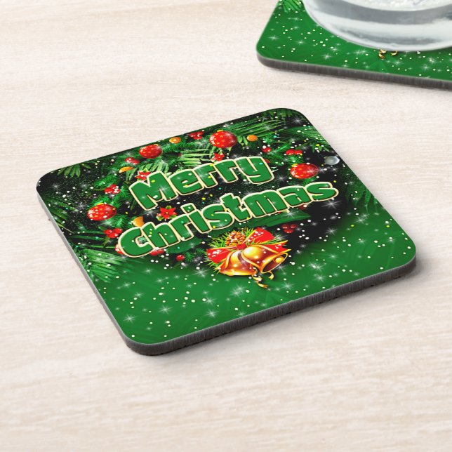 Porta-copo Sinos Dourados de Natal Feliz Verde (Left Side)