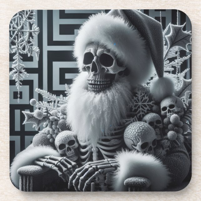 Porta-copo Skeleton Santa Skull | Dark Gothic Christmas (Frente)