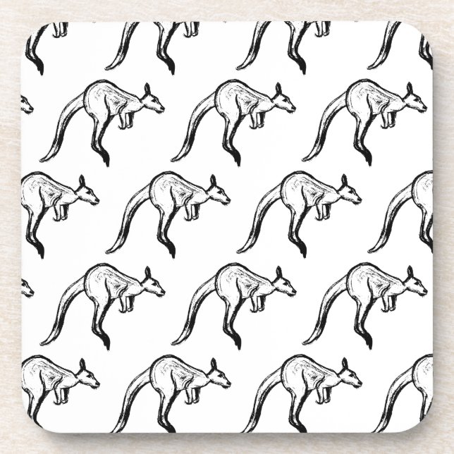Porta-copo Sketch de canguru preto-e-branco saltando (Frente)