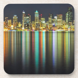 Porta-copo Skyline de Seattle na noite com reflexão