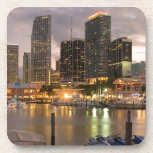 Porta-copo Skyline financeira de Miami no crepúsculo