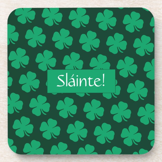 Porta-copo Sláinte Irish Shamrock Green Lucky Clover (Frente)