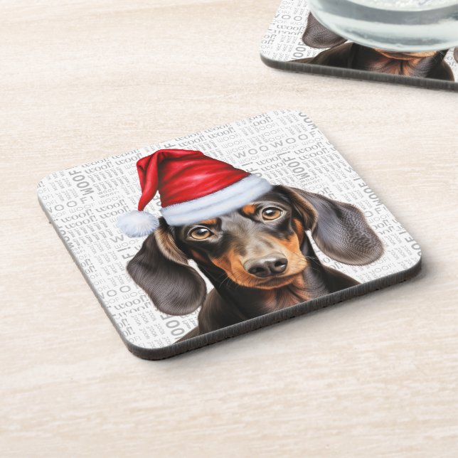 Porta-copo Smooth Coat Dachshund Dog in a Santa Hat Holiday (Left Side)
